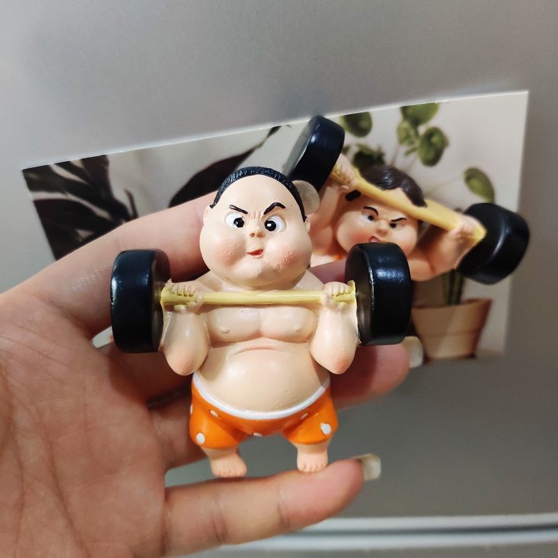 卡通可爱冰箱贴举重男女创意磁性贴装饰3D家居个性ins风磁力贴 举重男孩[带磁铁]