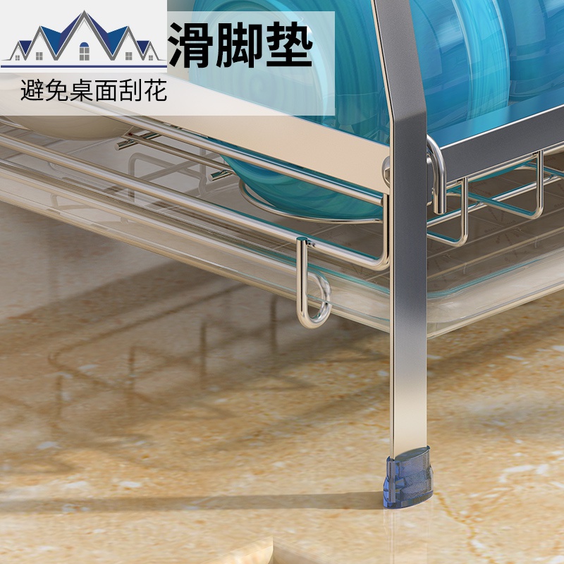家用304不锈钢沥水碗架晾放碗碟碗筷碗盘用品收纳盒厨房置物架3层 三维工匠高清大图