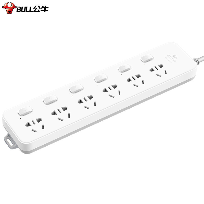 公牛(bull) GN-313 电动车插座插线板插排排插接线板拖线板 6位分控全长3米 超功率保护插座