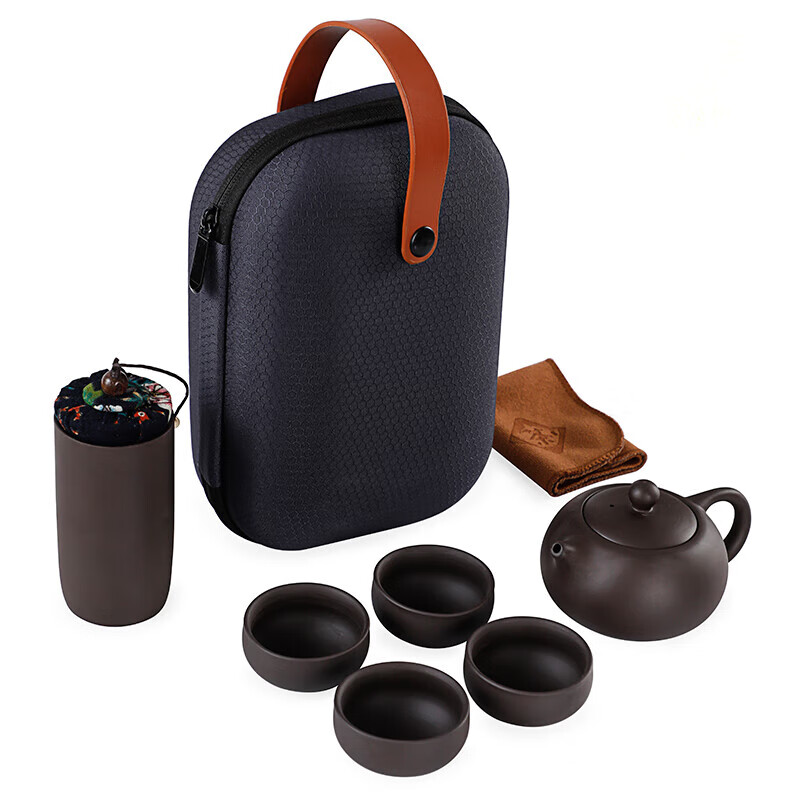 紫砂旅行茶具 一壶四杯+茶叶罐-茶巾-旅行包