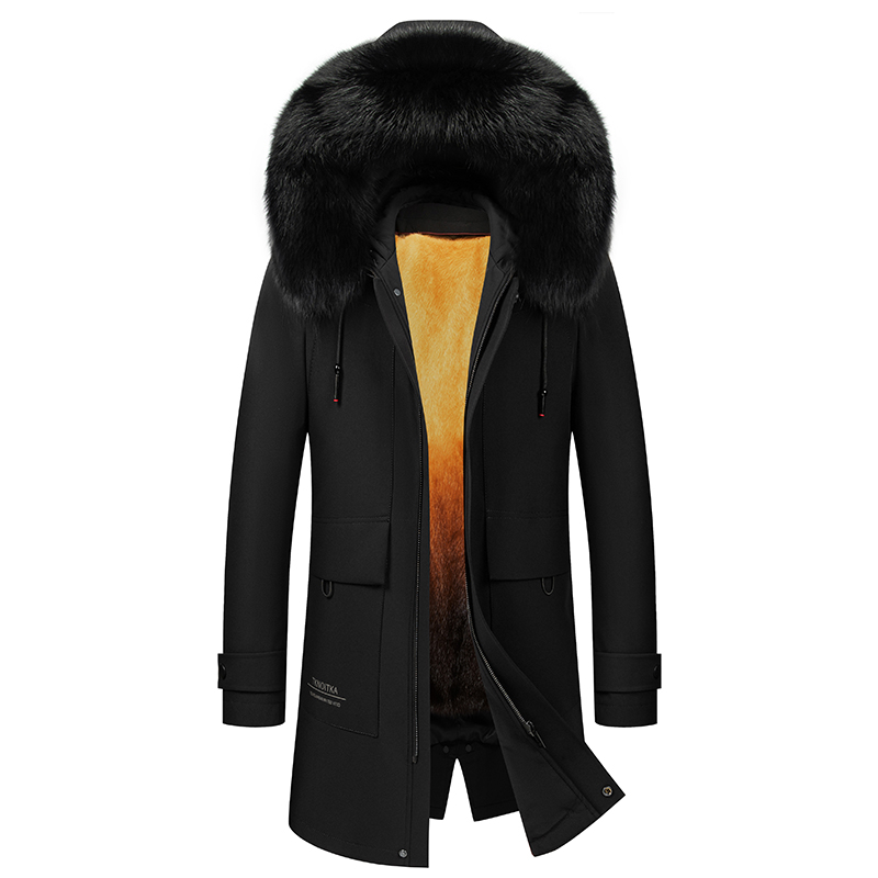 【免费顺丰可拆卸内胆皮草】正品海宁派克服男黄金貂绒水貂内胆皮毛一体整貂皮草大衣长款大毛领外套尼克服真皮外套可拆卸帽子毛领 2099【黄金貂胆+黑狐大毛领】 170/M【建议100-125斤】