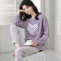 浪莎100%纯棉睡衣女春秋冬季2025年新款长袖束脚家居服可外穿套装 XXL建议140-160斤 LS-YS5250双面纯棉