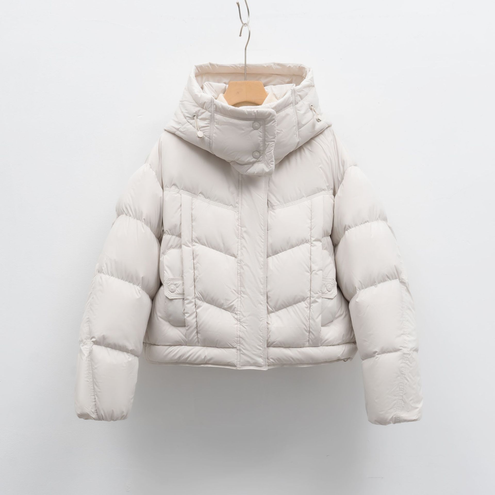 90绒新国标羽绒服女纯色加厚冬季短款鸭绒新款羽绒服_78524 米色 L