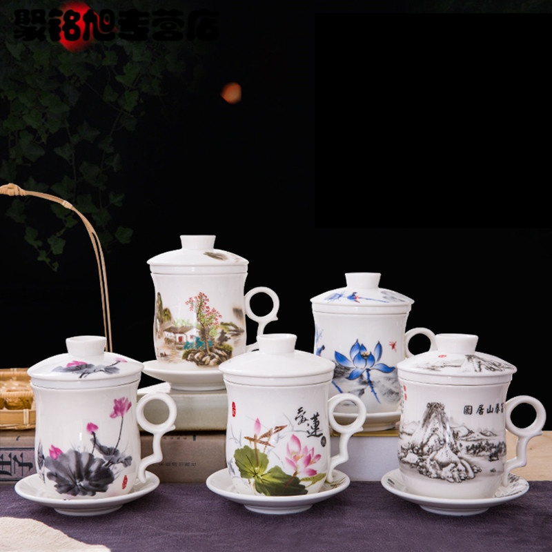 茶杯陶瓷过滤杯带盖泡茶杯子家用青花瓷杯大容量办公室水杯茶杯瓷杯家用喝水杯子新款创意杯子喝水杯家用陶瓷杯