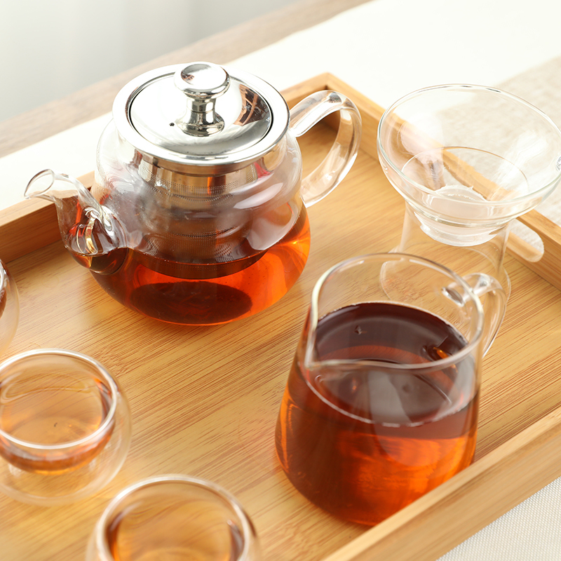 唐宏坊 耐热玻璃茶具套装家用带过滤功夫茶具耐高温透明加厚玻璃花茶壶公道杯茶杯泡茶组合办公室品茶杯子套装
