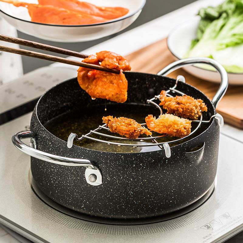 日式天妇罗油炸锅家用烘焙精灵小炸锅不粘电磁炉煤气油锅 20cm收口麦