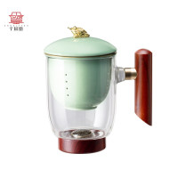 个杯堂 子龙金蟾 办公杯 茶水分离玻璃杯 360ml 陶瓷内胆过滤