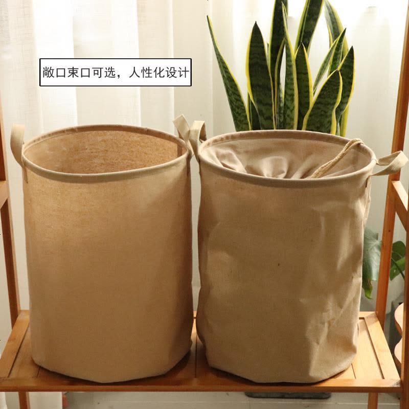 棉麻布艺脏衣篓脏衣服篮折叠大号脏衣桶衣物ins收纳桶束口收纳 小号:26*26cm 土黄敞口图片