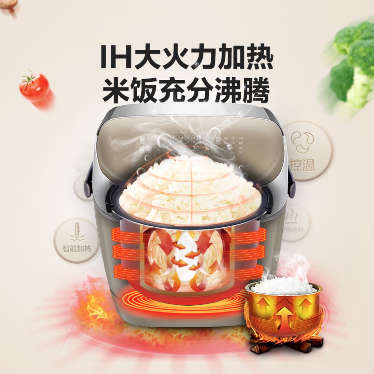 大松格力电饭煲2-3人家用迷你电饭锅2L小型 IH加热智能多功能糙米发芽煮粥米饭光光金康煲GDCF-2008C