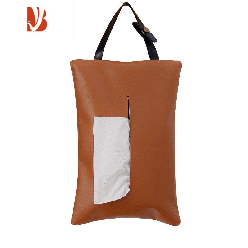 三维工匠MOM皮革纸巾套纯色家用车载pu抽纸盒防水简约北欧ins悬挂抽纸袋 挂绳款—薄墨图片