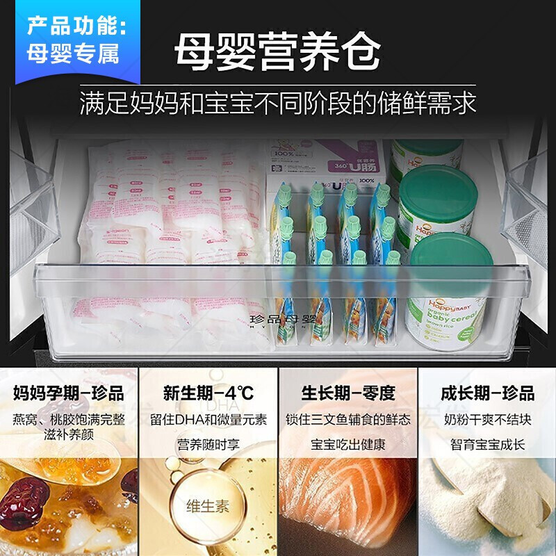 海尔(Haier) 十字对开门冰箱 406升容量 风冷无霜 一级能效 三档变温 BCD-406WLHTDEDB9