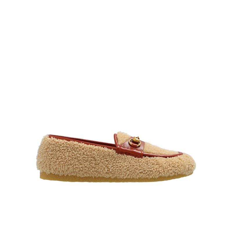 古驰(GUCCI)羊毛鞋面复古马衔扣乐福鞋橡胶底户外休闲鞋男 棕色 40