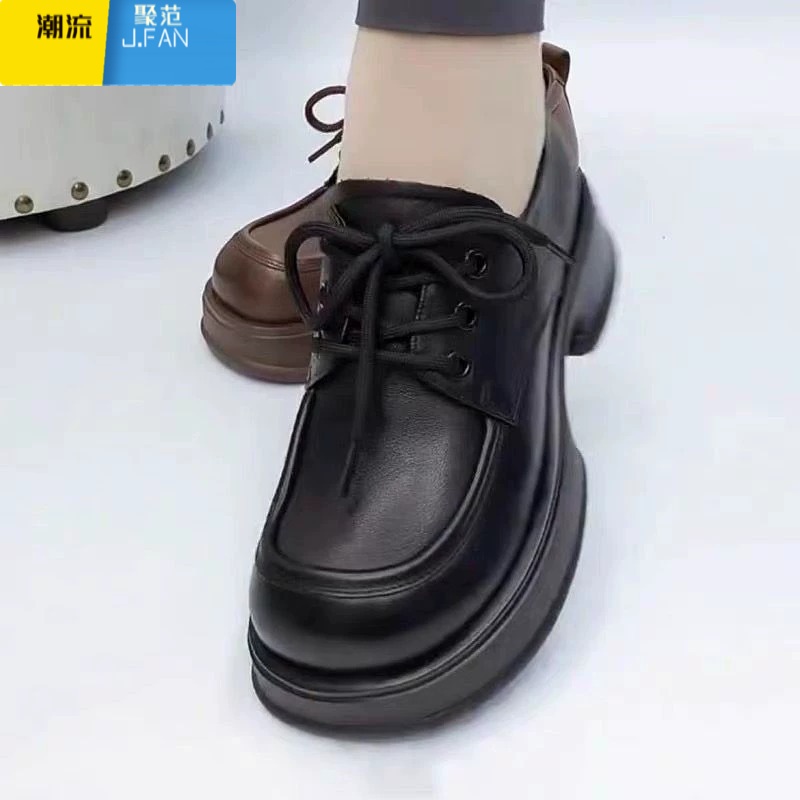 聚范薏尓康特价厚底乐福鞋女2024新款软底软面系带皮鞋英伦风单鞋高清大图