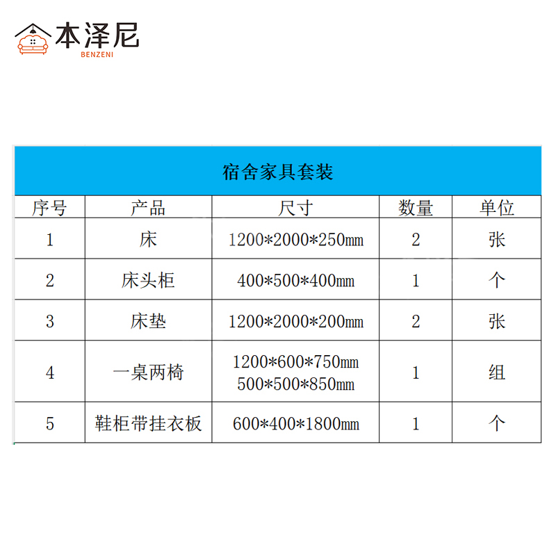 本泽尼 宿舍家具 HTYFN-TF02 套高清大图