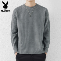 花花公子圆领毛衣男士针织衫潮流绿色内搭上衣秋冬季宽松打底线搭 S推荐90-110斤 Y3518灰色