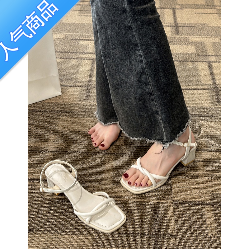 SUNTEK法式百搭复古粗跟仙女风凉鞋女2023新款夏季配裙子网红罗马鞋高清大图