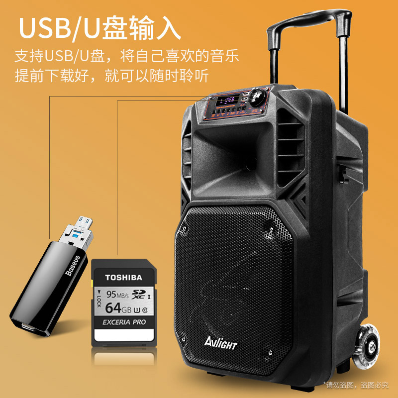 爱浪DT-10户外演出广场舞音响大功率移动拉杆音箱重低音无线蓝牙K歌