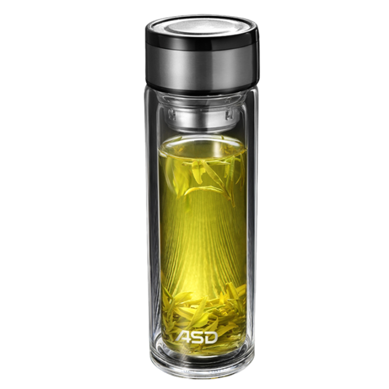 爱仕达asd玻璃杯双层家用耐高温防烫水杯女士高颜值rwb32b1q雅黑