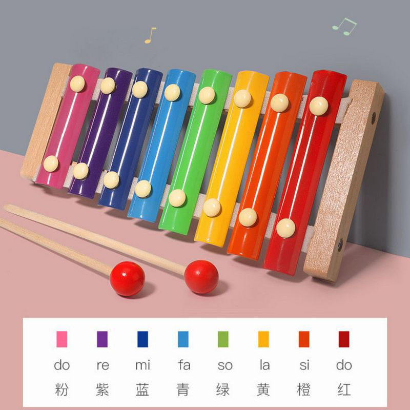 木制彩色八音手敲琴音乐教习益智玩具敲打木琴敲击乐器儿童早教音阶