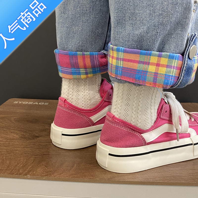 SUNTEK卡卡kaka国潮小众原创玫红帆布鞋女2023新款夏季透气ins百搭板鞋高清大图