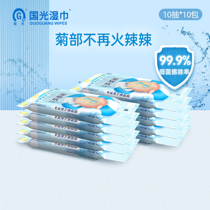 国光湿厕纸10片*10家庭实惠装私处卫生清洁擦屁股湿巾厕所如厕便携湿纸巾