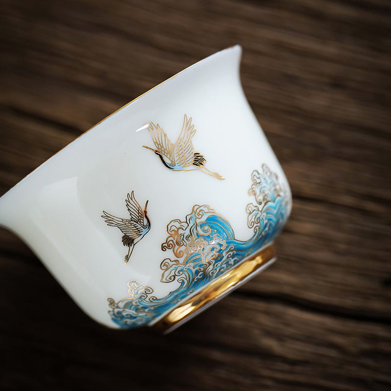 領藝 祥鹤观海轻云盖碗茶杯大号单个陶瓷功夫茶具三才茶碗带壶承 祥鹤观海轻云微月盖碗