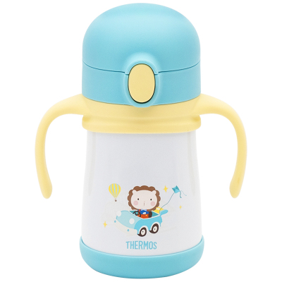膳魔师(THERMOS)孕婴童保温杯FFH-293L吸管杯保温用品316L不锈钢双盖多用290ML学饮杯礼盒装蓝黄撞色