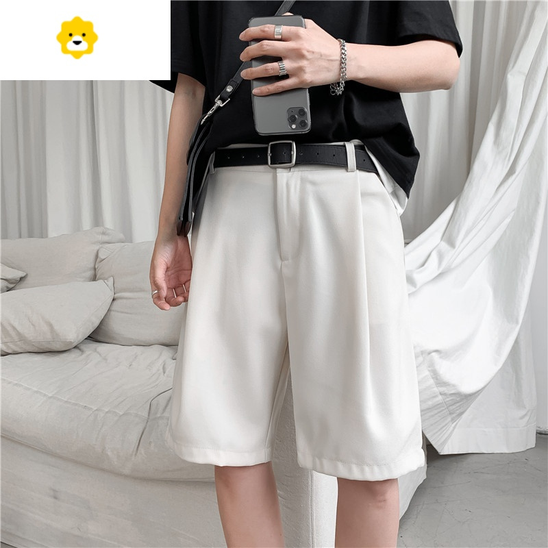 fishbasket夏季薄款纯色小西短裤潮流百搭宽松直筒五分裤潮牌ins休闲