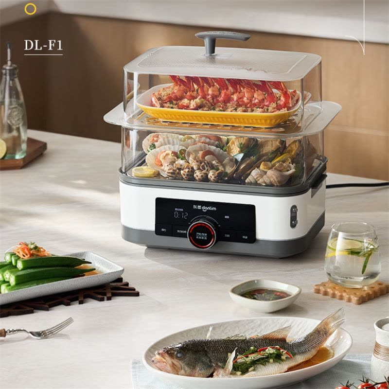 东菱(DonLim)DL-F1电蒸锅电炖锅多功能蒸锅蒸炖煮一体锅家用大容量蒸炖锅 双层可视化预约保温多用途锅图片