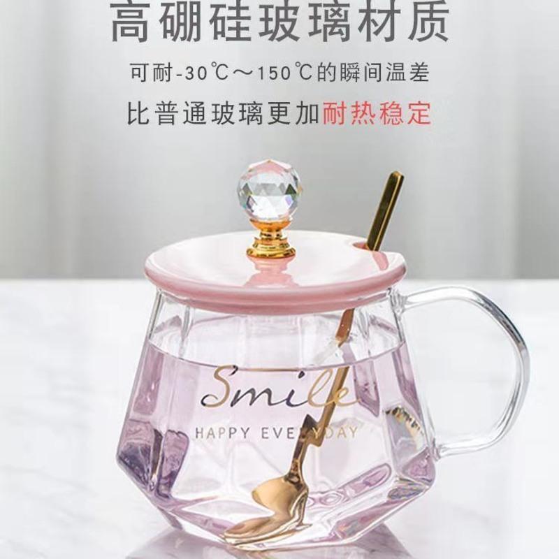 平盖绿色lucky 快递泡沫包装 恒温玻璃杯子透明带把咖啡杯情侣水杯女家用茶杯伴手礼马克杯带盖