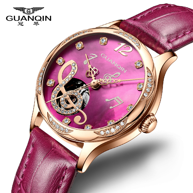 冠琴品牌手表女款全自动机械表音符轻奢防水简约气质大气女士手表