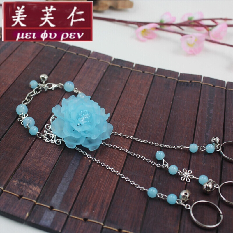 美芙仁古装戒指手手链一体链cos花朵手链古风古代戒指指环手链仙女