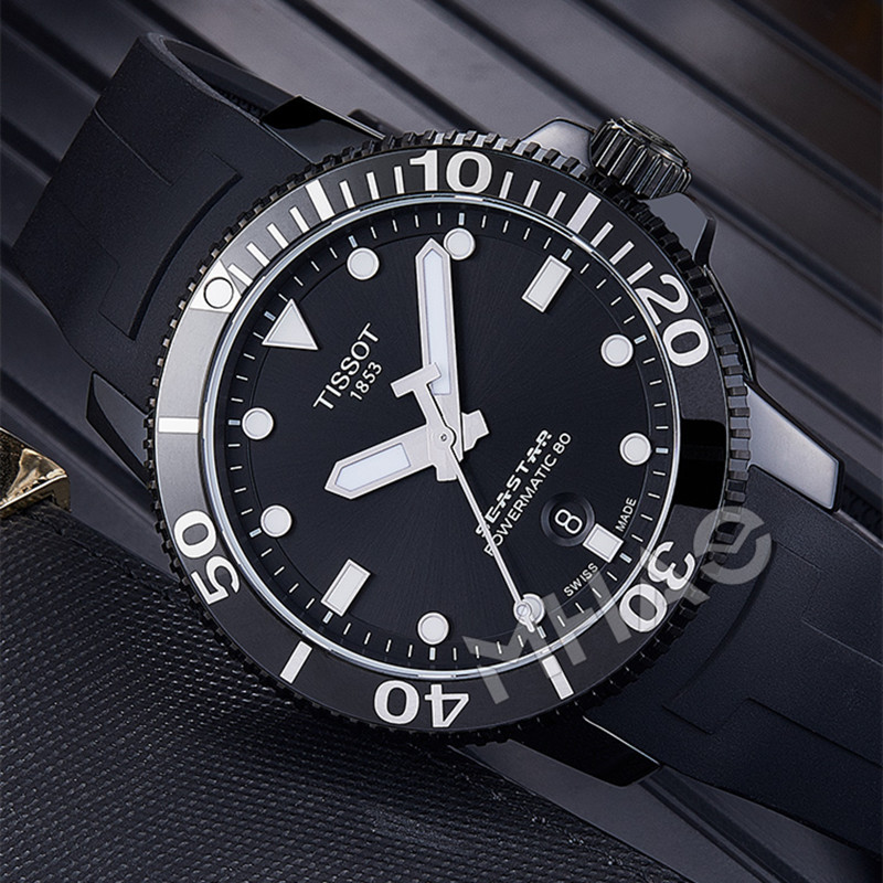 天梭官方正品瑞士手表海星系列橡胶表带自动机械表男300米防水潜水表t