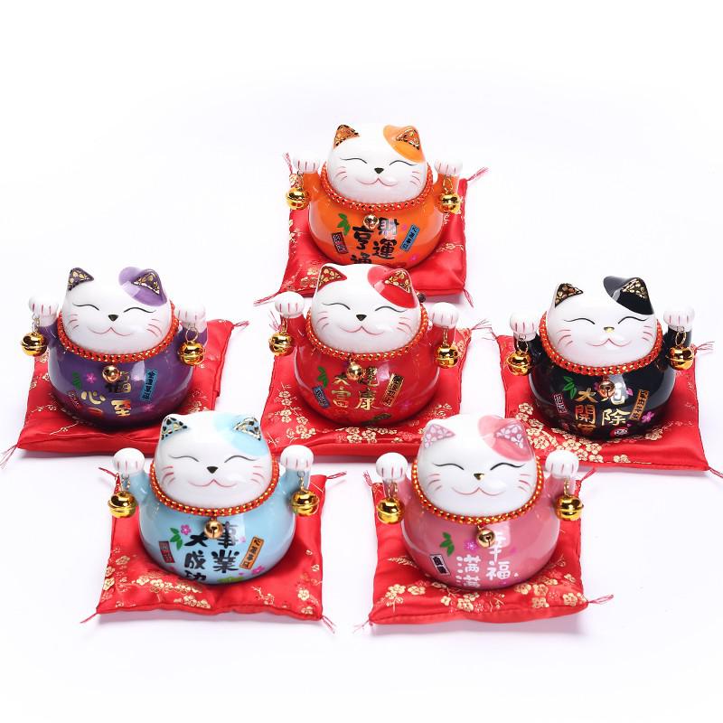 猫小摆件陶瓷创意礼品家居装饰日本存钱罐客厅店铺开业发财猫 三维工匠 4.5寸财运亨通猫高清大图