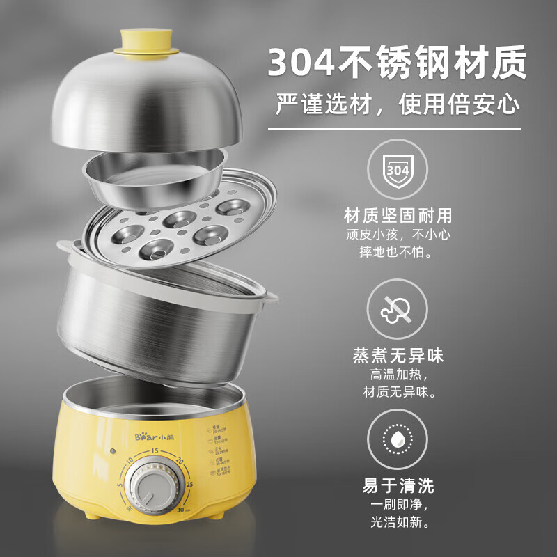 小熊(Bear)煮蛋器双层家用多功能预约定时不粘锅煎蛋器蒸蛋器自动断电高清大图