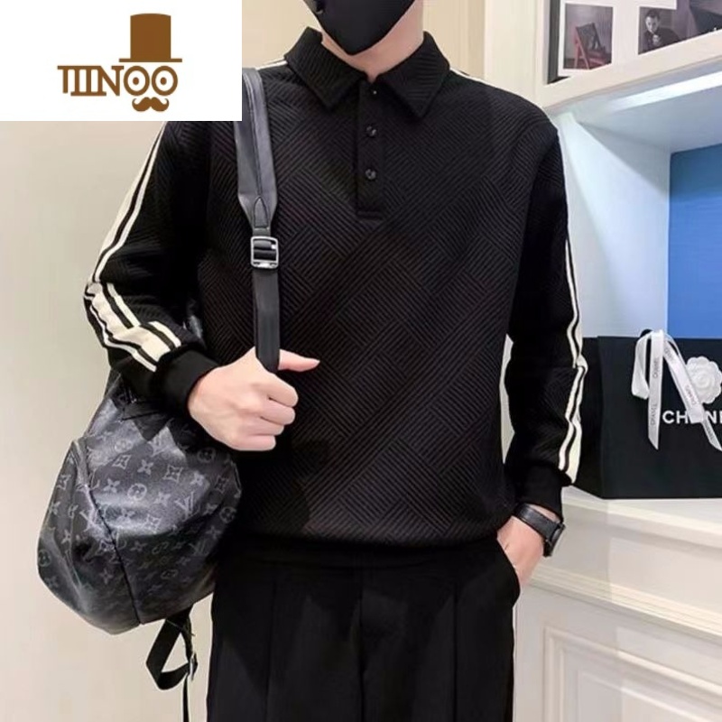 YANXU翻领卫衣男ins潮牌设计感男士长袖polo衫外套休闲撞色上衣高清大图