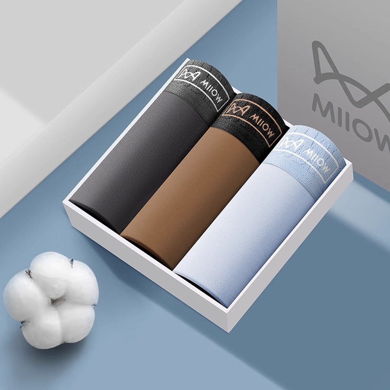 猫人男士内裤男生纯棉抗菌四角裤衩青少年大码透气男款平角短裤 3XL （3条装）深灰、咖啡、浅蓝