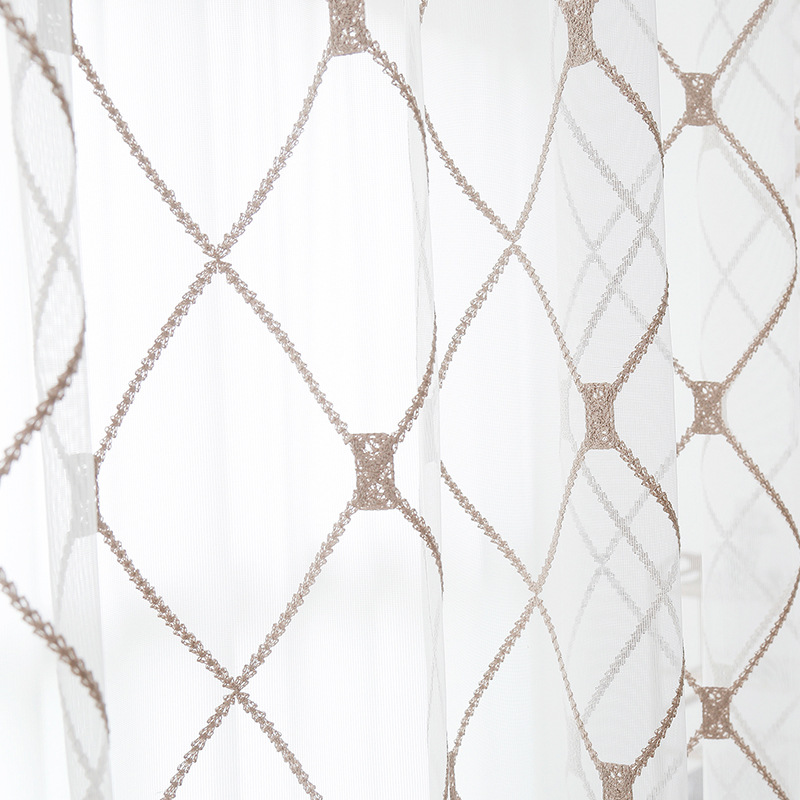 幸福派 窗帘纱帘白纱飘窗白纱阳台纱客厅卧室半遮光窗纱白色遮光窗帘北欧树叶简约现代挂钩打孔窗帘飘窗客厅帘子窗帘轻奢窗纱 网格纱-格纹纱 【挂钩款定制】宽3.0*2.7高*单片