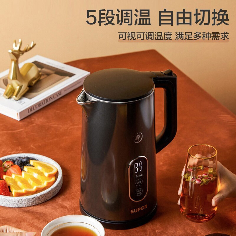 苏泊尔(SUPOR)电热水壶1.7L大容量触控调温低音烧水壶身实时显温养生食品级不锈钢电水壶 SW-17J63A高清大图