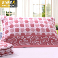 家用铺在枕头上的毛巾情侣纯棉枕巾大号结婚加厚婚庆一对装三维工匠 默认尺寸 十字豆沙2条装