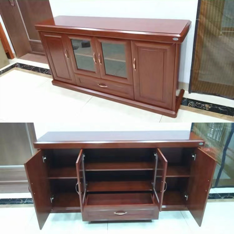 文灵胡桃色餐边柜简约茶水柜四门1600*400*800[工厂现做 7天内发货]高清大图