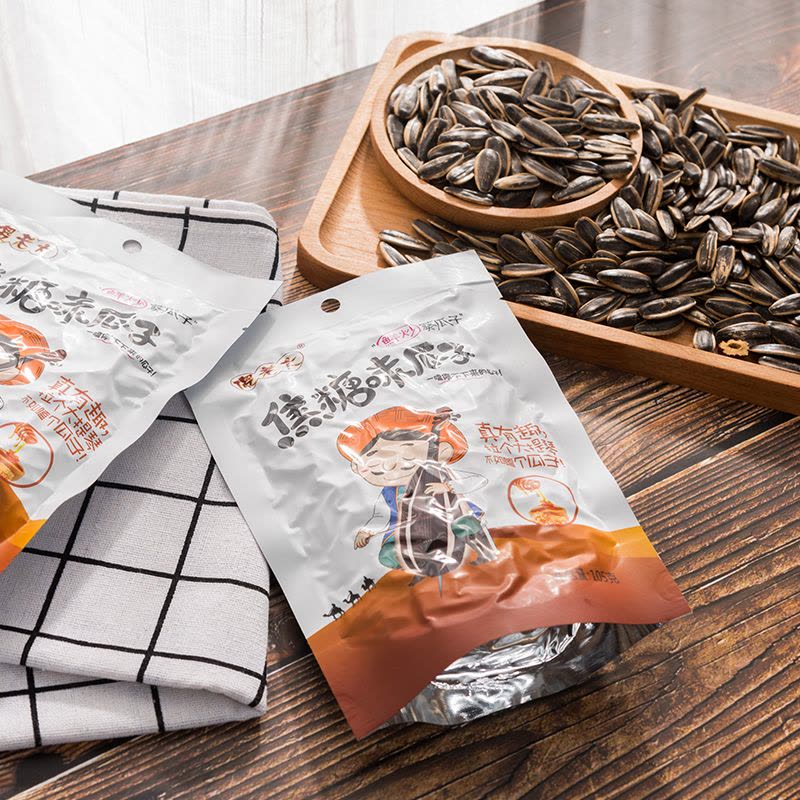 [新疆傻老大瓜子]焦糖味瓜子105克*5袋装小包装新疆特产葵花籽阿勒泰焦糖葵瓜子仁香大颗粒休闲食品怀旧小零食坚果炒货批发图片