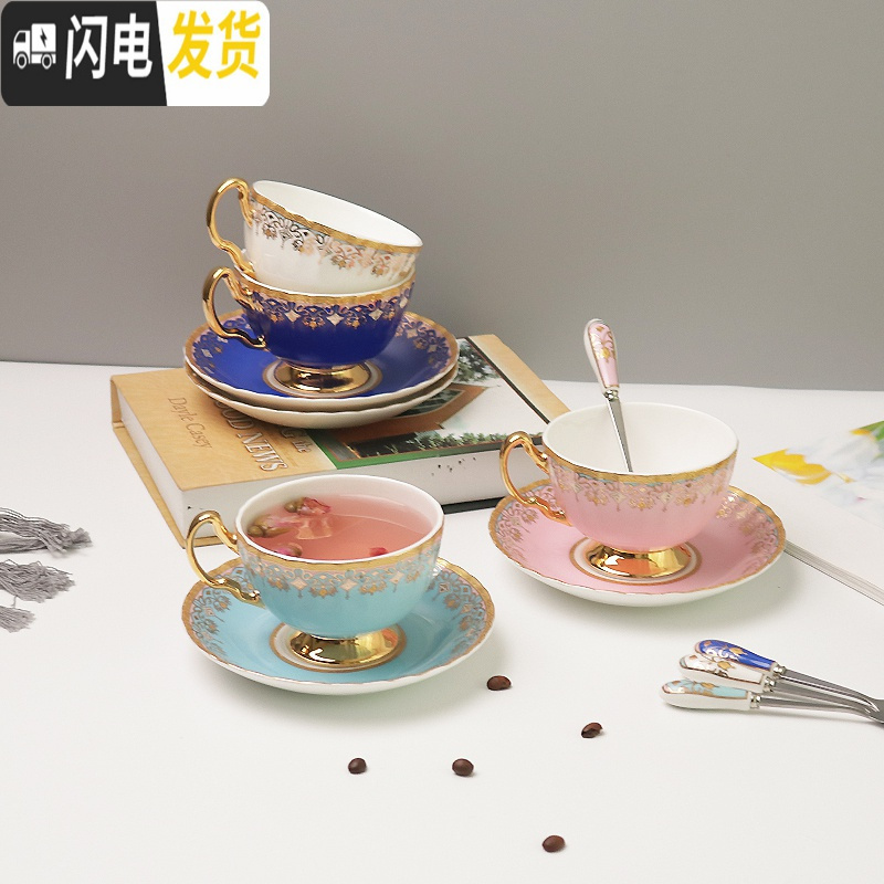三维工匠欧式小骨瓷咖啡杯套装家用创意陶瓷杯碟整套英式下午茶具ins 银灰时代(1杯碟送勺子)快递装咖啡器具