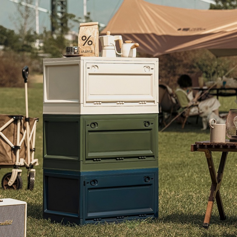 华普思收纳箱侧开门折叠箱家用木盖整理箱大容量置物箱加大号军绿高清大图