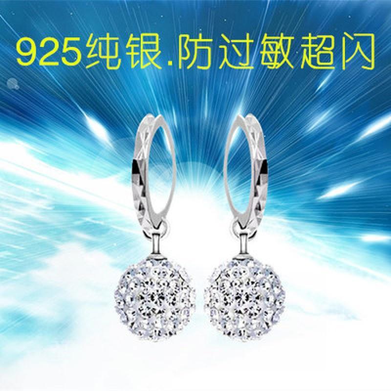 正版925纯银韩版耳环耳坠闪钻水晶球耳扣 可爱玲珑球耳饰复古耳钉送女朋友老婆生日礼物送女朋友七夕情人节礼物