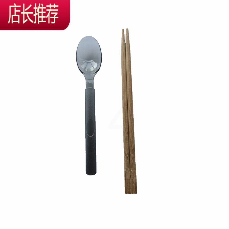 一次性筷子四件套特硬勺外卖打包餐具厚勺复合袋三件套带纸巾 敬平 原色筷+黑硬勺+纸巾+牙签-100套一次性餐具