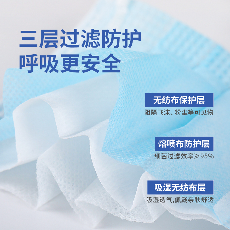 浩洋百惠一次性使用口罩三层防尘透气口罩成人轻薄款含熔喷布防飞沫