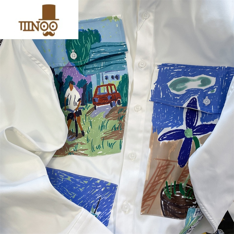 YANXU法式复古感别致涂鸦油画衬衫男女秋季宽松chic港风长袖上衣潮高清大图