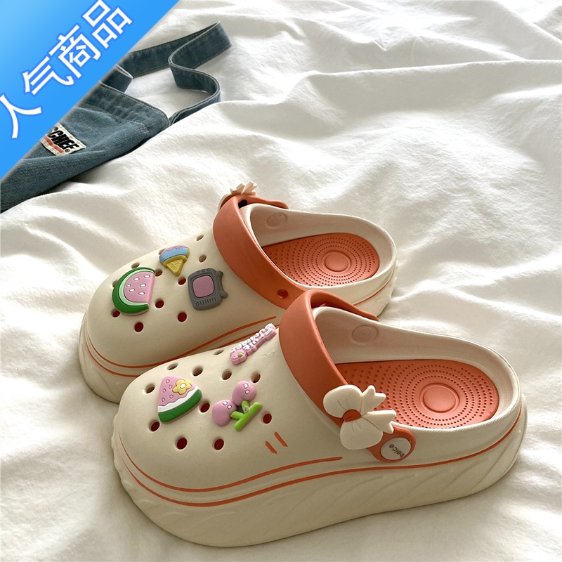 SUNTEK原创少女心~ins两穿洞洞鞋女厚底百搭学生包头拖鞋防滑夏季凉鞋潮高清大图