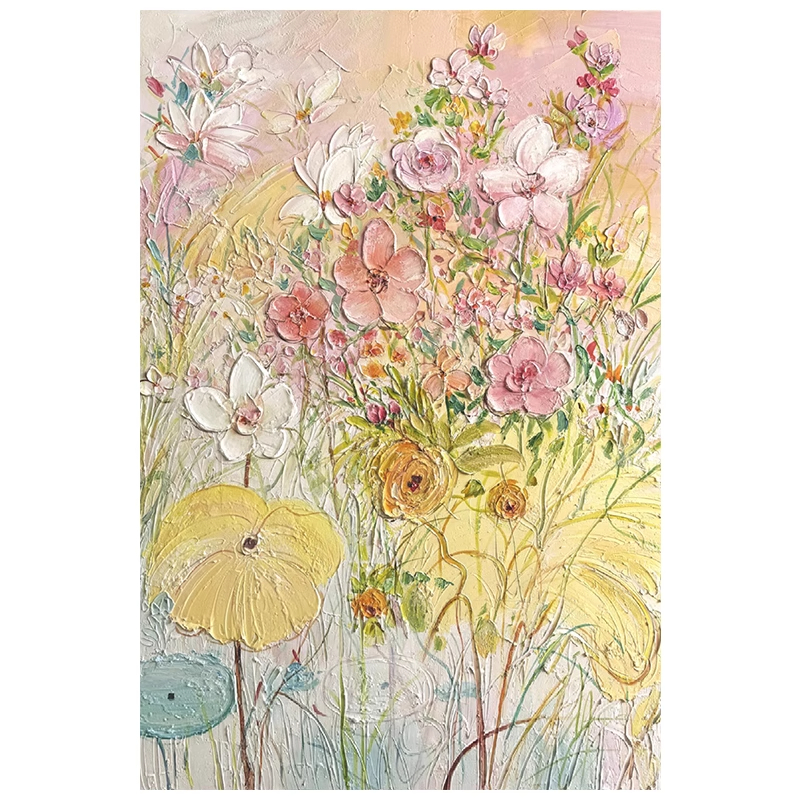 茹洋 新款高级感抽象花卉手绘油画客厅肌理挂画 个高清大图